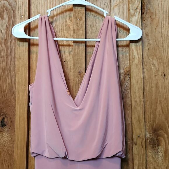 Misa Los Angeles Sleeveless V-Neck Party Bridesmaid High Low Formal Dress Pink - Picture 5 of 16